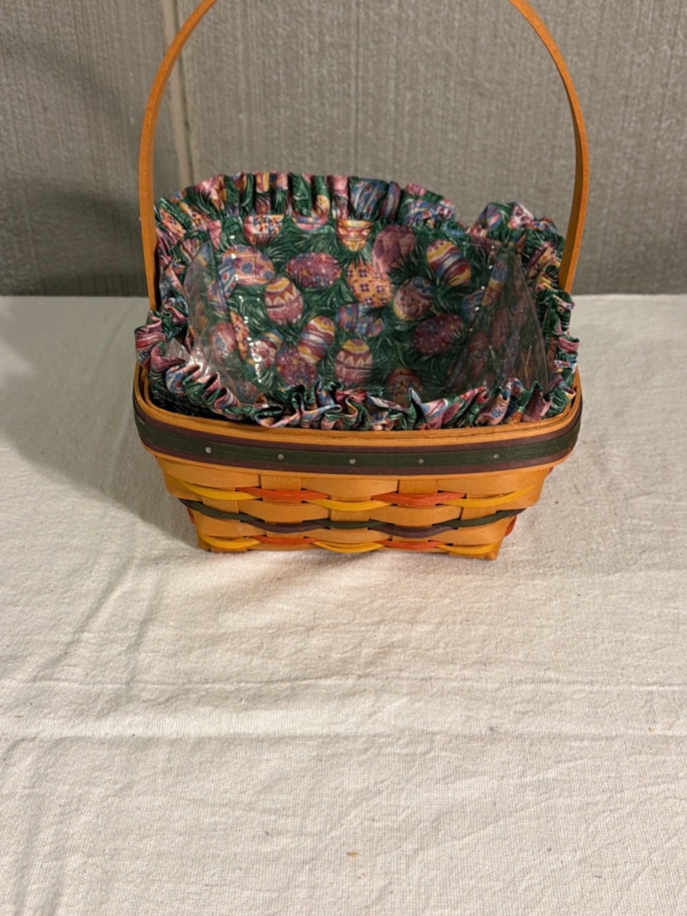 Longaberger Handwoven Orange and Brown Easter Basket Tote with Floral Liner